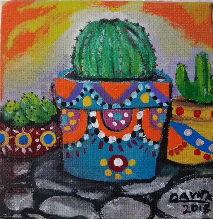 Pintura titulada "Maceta de Cactus #…" por Davileine Borrego, Obra de arte original, Acrílico