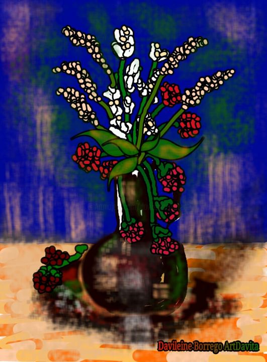 Digital Arts titled "JARRÓN DE FLORES DE…" by Davileine Borrego, Original Artwork, Digital Painting