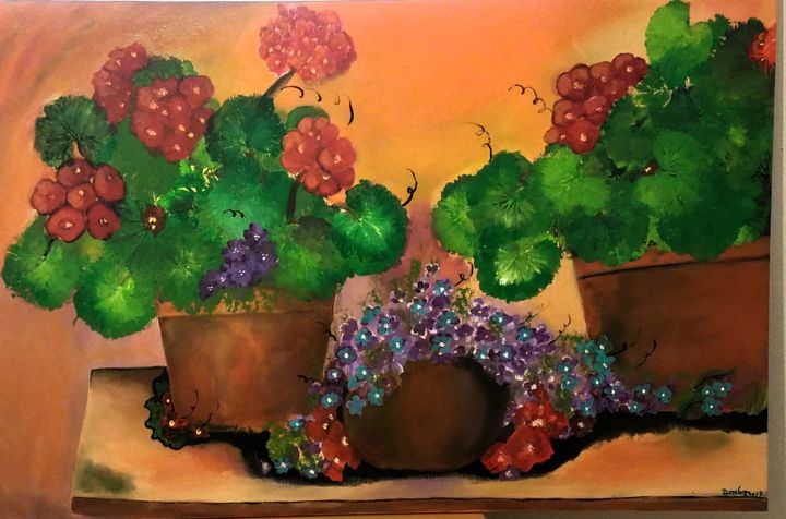 Painting titled "Bodegón de Begonias" by Davileine, Original Art, Acrylic