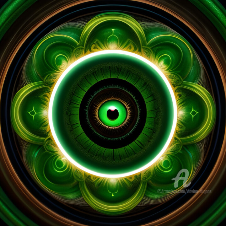 Arte digitale intitolato "Green Dragon Eye Ab…" da Davina Dugnas, Opera d'arte originale, Pittura digitale