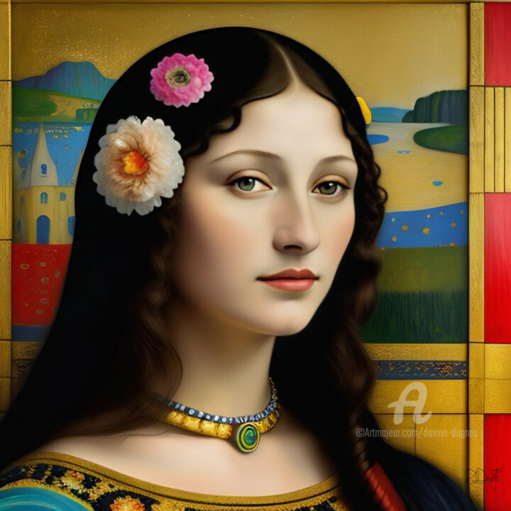 Цифровое искусство под названием "Mona Lisa golden po…" - Davina Dugnas, Подлинное произведение искусства, 2D Цифровая Работа