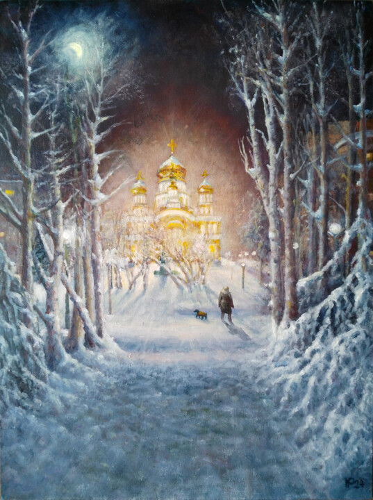 Painting titled "Вечерний бульвар" by Iurii Radaikin, Original Artwork, Oil