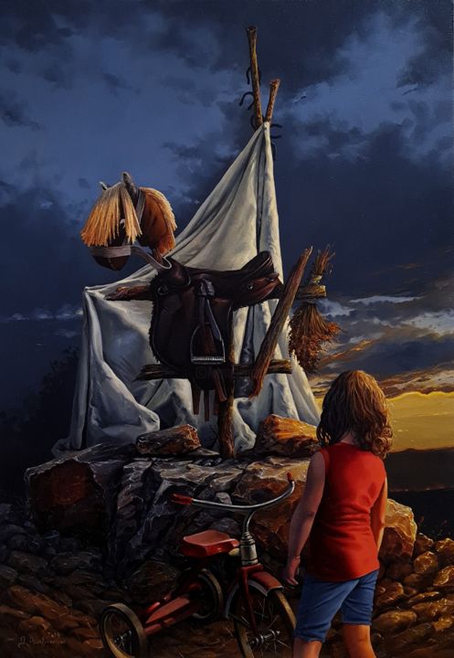 Painting titled ""Little rider"" by Davor Aradjanin, Original Art, Oil