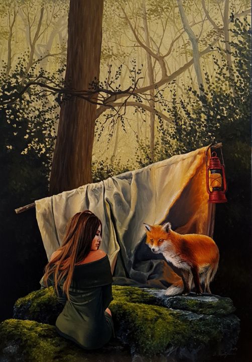 Pittura intitolato ""Fox"" da Davor Aradjanin, Opera d'arte originale, Olio