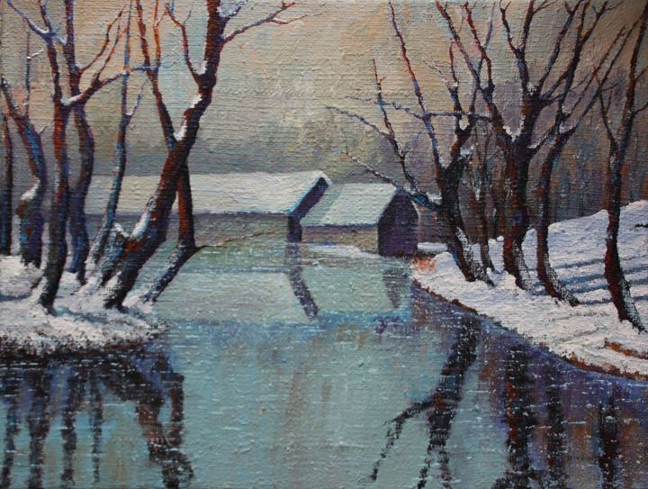 Pintura intitulada "Winter scene2" por Davor Ivković, Obras de arte originais, Acrílico