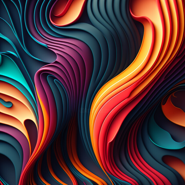 Digitale Kunst getiteld "Abstract Colorful W…" door Dawid Mitoraj, Origineel Kunstwerk, AI gegenereerde afbeelding