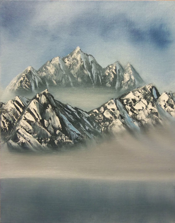 Painting titled "Mountain Haze" by Dawn Radloff, Original Artwork, Oil