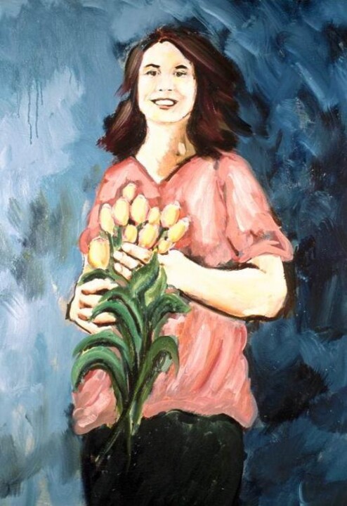 Painting titled "Self Portrait with…" by Dawn Saunders Dahl, Original Artwork