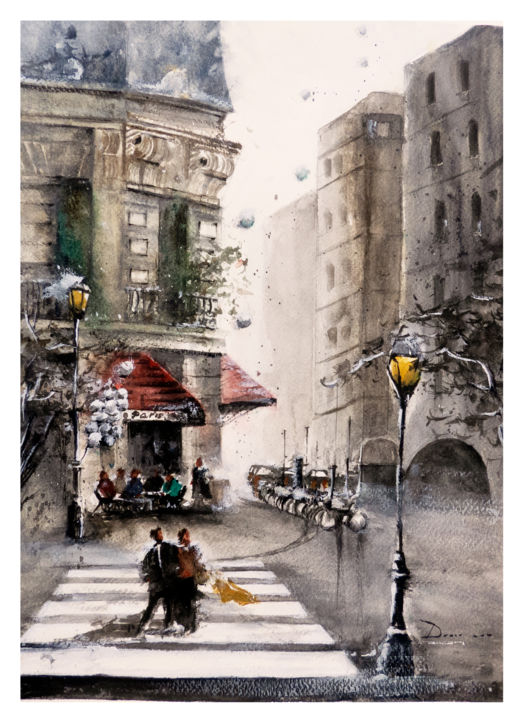 Original Watercolor Painting Of Paris Ar, Painting By Lilou.online Fine Arts Mangeart | Artmajeur