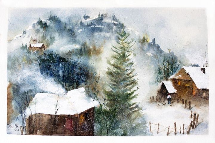 Malerei mit dem Titel "French Countryside…" von Lilou.Online Fine Arts Mangeart, Original-Kunstwerk, Aquarell