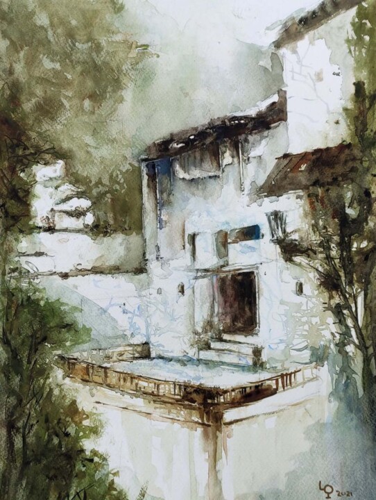 Pintura titulada "Wall Art France, or…" por Lilou.Online Fine Arts Mangeart, Obra de arte original, Acuarela