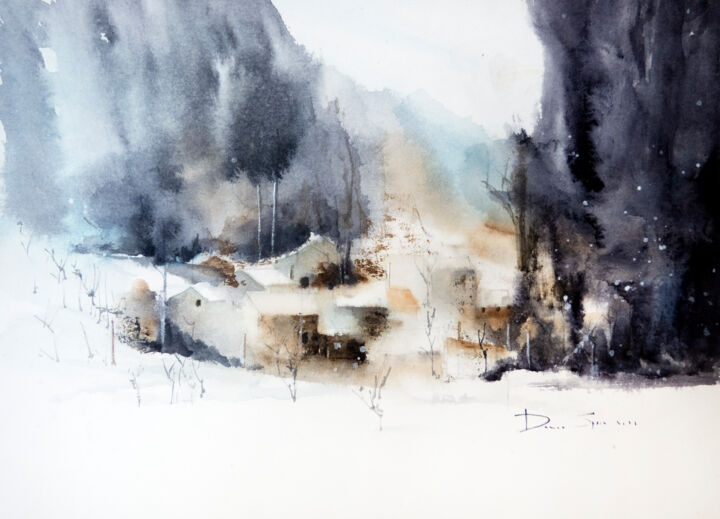 绘画 标题为“France Alps Landsca…” 由Lilou.Online Fine Arts Mangeart, 原创艺术品, 水彩