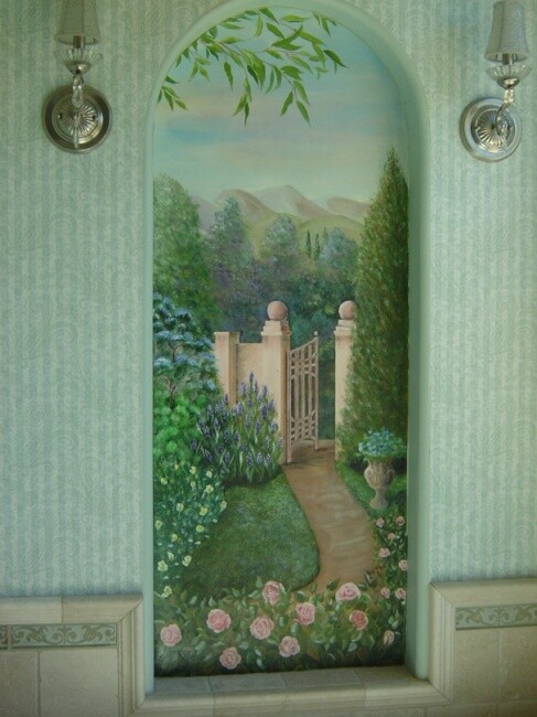 Painting titled "Garden Gate" by Dawna Taylor Jones Jones, Original Artwork