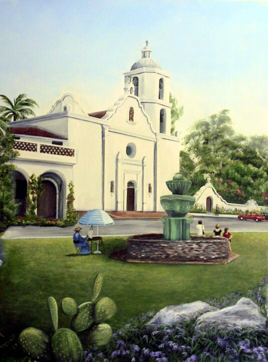 Painting titled "Mission-San Luis-Rey" by Dawna Taylor Jones Jones, Original Artwork, Acrylic