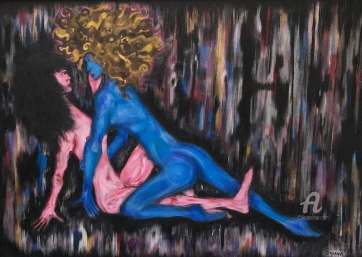Peinture intitulée "O amor é azulzinho" par Dayana Clara, Œuvre d'art originale, Impression numérique