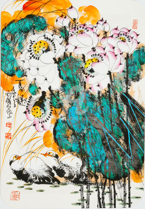Painting titled "Fun in the summer t…" by Dayou Lu, Original Artwork, Pigments
