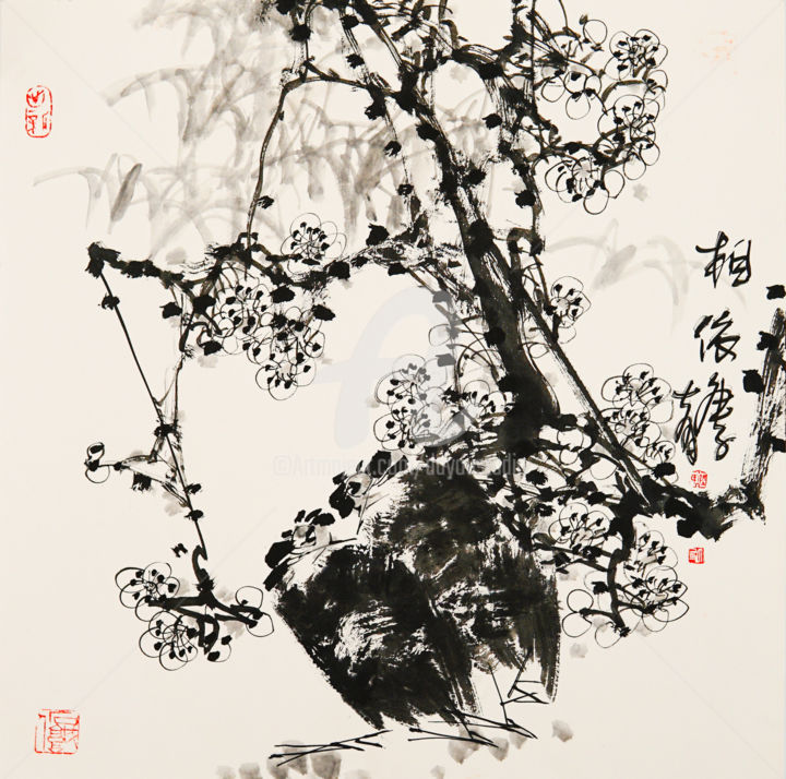 Картина под названием "Lovely couple 相依 （N…" - Dayou Lu, Подлинное произведение искусства, Пигменты