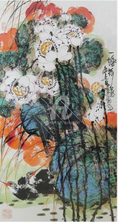 「Peaceful in the lot…」というタイトルの絵画 Dayou Luによって, オリジナルのアートワーク, 顔料
