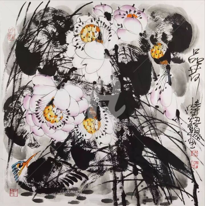 「Sense the Lotus 品荷…」というタイトルの絵画 Dayou Luによって, オリジナルのアートワーク, 顔料