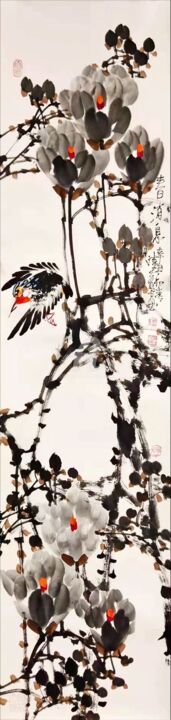 Ζωγραφική με τίτλο "Spring message 春消息…" από Dayou Lu, Αυθεντικά έργα τέχνης, Χρωστικές ουσίες