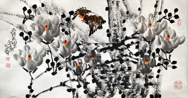 Painting titled "Spring time is comi…" by Dayou Lu, Original Artwork, Pigments