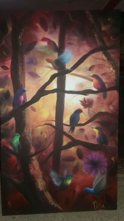 Pintura titulada "Aves" por David Daza, Obra de arte original, Acrílico Montado en Panel de madera