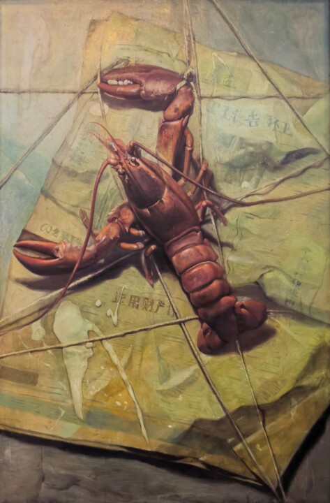 Painting titled "lobster" by Dazhao Su, Original Artwork, Oil