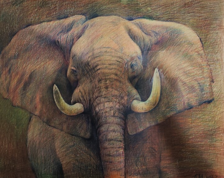 Peinture intitulée "elephant" par Dazhao Su, Œuvre d'art originale, Crayon