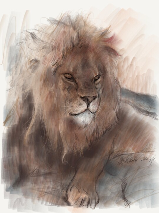 Digitale Kunst mit dem Titel "Lion king" von Dazhao Su, Original-Kunstwerk, Digitale Malerei