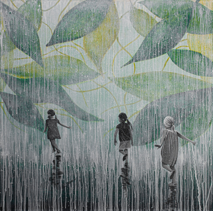 绘画 标题为“A HARD RAIN'S A GON…” 由Db Waterman, 原创艺术品, 丙烯 安装在木质担架架上