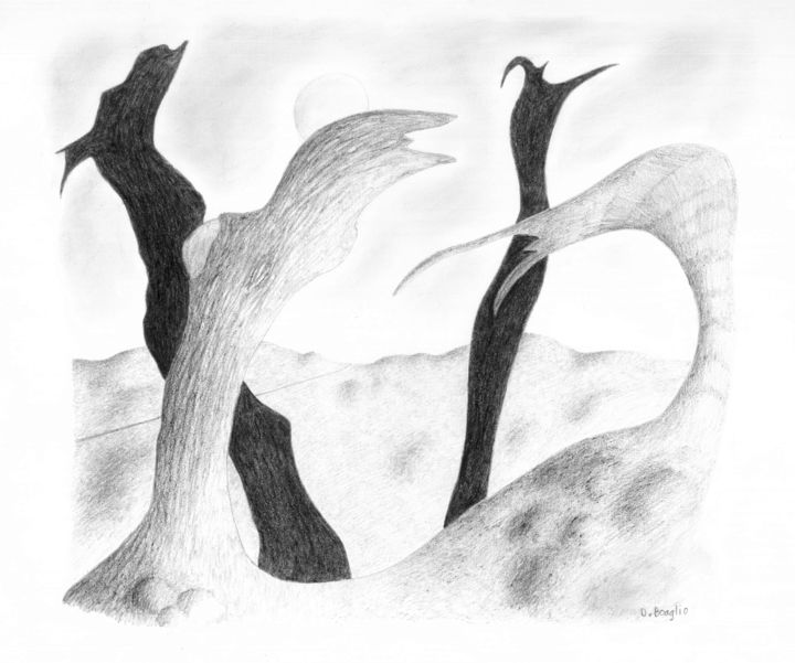 Drawing titled "Distant path" by Domeric, Original Artwork, Pencil
