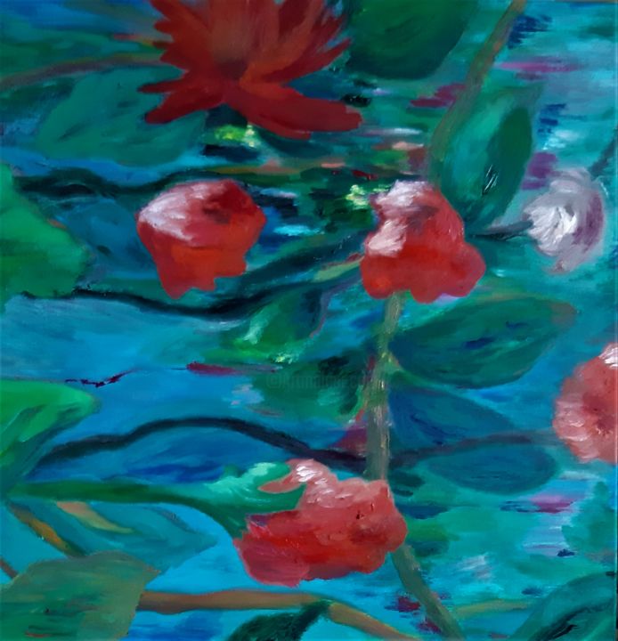 Peinture intitulée "Aqua flora" par Dominique Casanova, Œuvre d'art originale, Huile