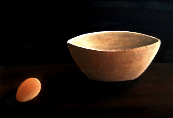 Painting titled "uovo con tazza" by Arnaldo Guidolin (arnà), Original Artwork, Oil