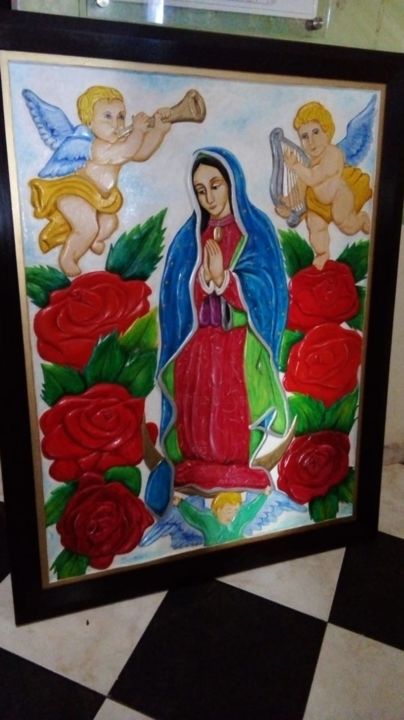Pintura titulada "virgen de guadalupe" por Julian Navas, Obra de arte original, Oleo