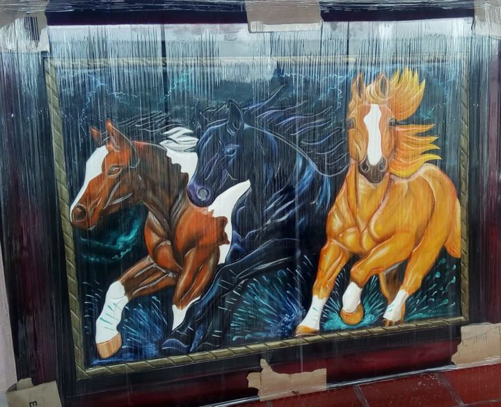 Pintura intitulada "caballos" por Julian Navas, Obras de arte originais, Óleo