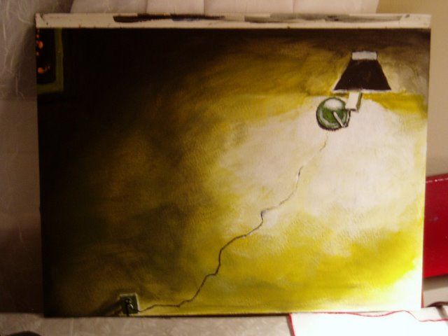 Картина под названием "Lamp on yellow wall" - David Craft, Подлинное произведение искусства