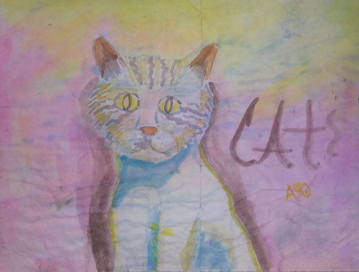 绘画 标题为“CAT (leo)” 由Ariel Velez, 原创艺术品, 水彩