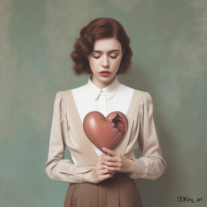 Arts numériques intitulée "Cœur blessé" par Ddking, Œuvre d'art originale, Impression numérique