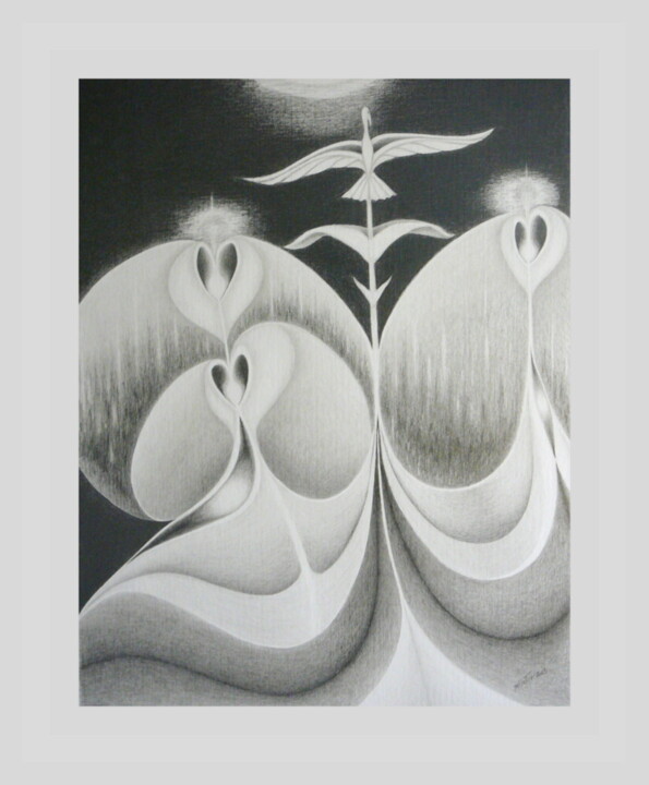 Zeichnungen mit dem Titel "Paysage nocturne" von Pelletier, Original-Kunstwerk, Bleistift