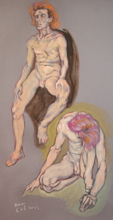 Disegno intitolato "amos" da Luc De Blick, Opera d'arte originale, Carbone