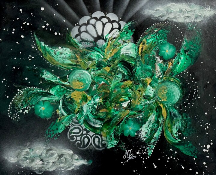 Pintura titulada "Fleur de jade" por De L’Âme À La Toile, Obra de arte original, Acrílico