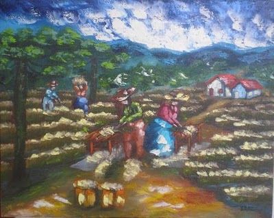 Pintura intitulada ""Colheita de Arroz"" por De Oliveira, Obras de arte originais