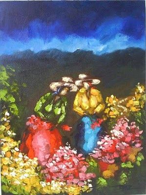 Painting titled ""Floristas"" by De Oliveira, Original Artwork
