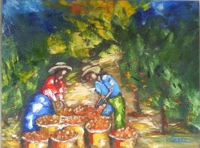 Pintura intitulada ""Colheita de Laranj…" por De Oliveira, Obras de arte originais
