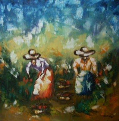 Painting titled ""Colheita de Tomate…" by De Oliveira, Original Artwork