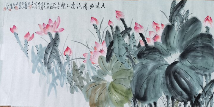 Pintura titulada "荷花(Lotus)" por De Wen Dewen Yang Yang, Obra de arte original, Tinta