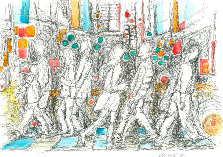 Drawing titled "Road crossing, 6 Fe…" by Dea Lieotto, Original Artwork, Marker