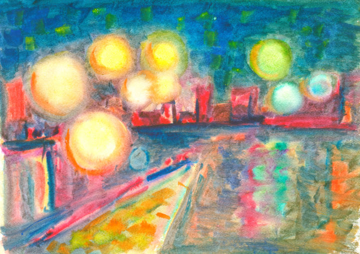 Painting titled "A spectacular night…" by Dea Lieotto, Original Artwork, Watercolor