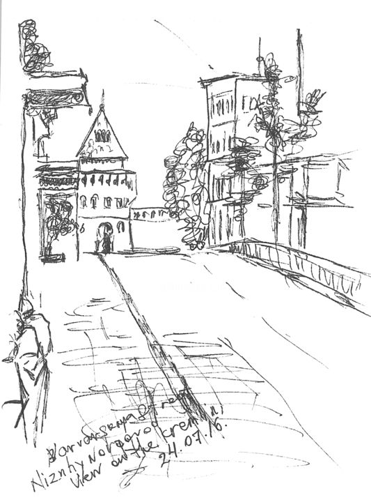 Drawing titled "Varvarskaya street,…" by Dea Lieotto, Original Artwork, Ballpoint pen
