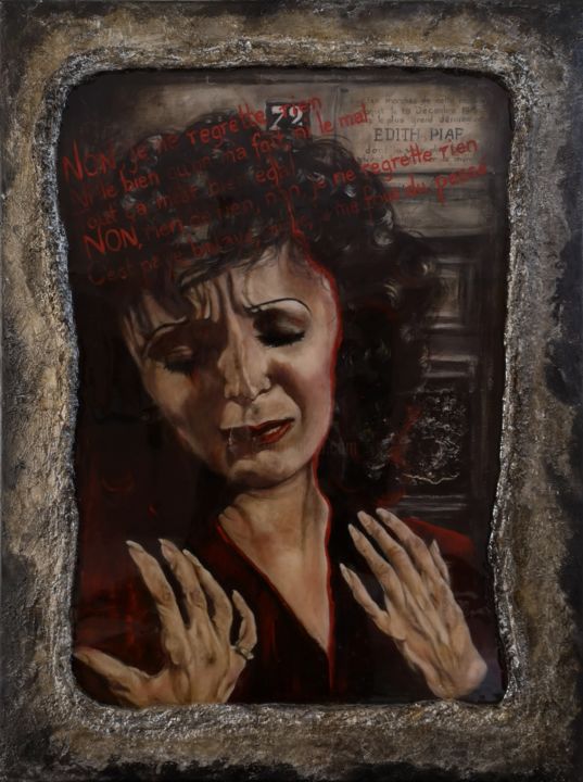 Painting titled "Edith Piaf" by Deana Lassooy, Original Artwork, Acrylic